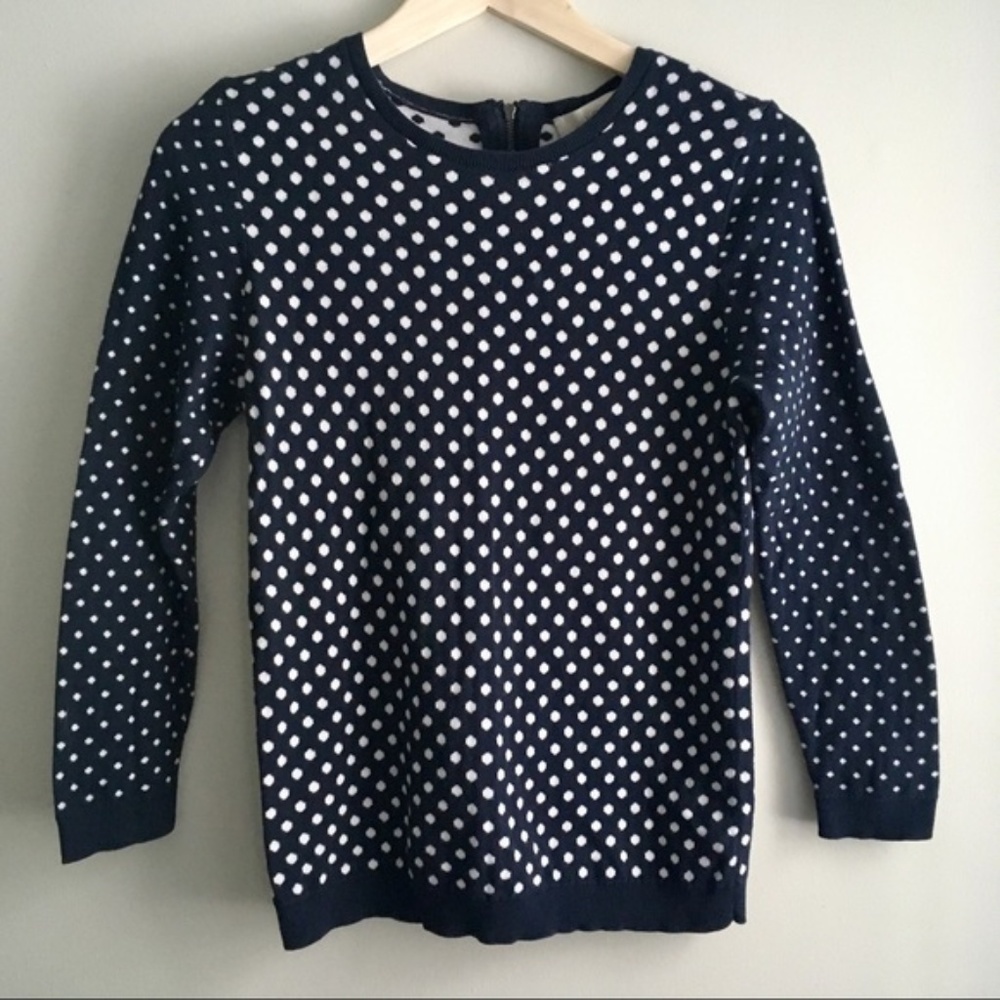 LOFT Polka Dot Navy and White Sweater with Zip